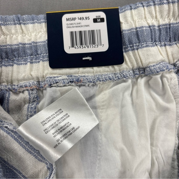 Gap Lightweight Linen Shorts White Blue English Manor Stripes Drawstring Size M - Picture 11 of 12